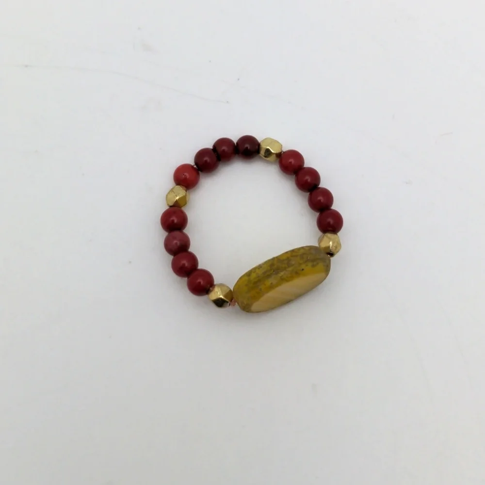 Yellow Medallion Seed Bead Ring